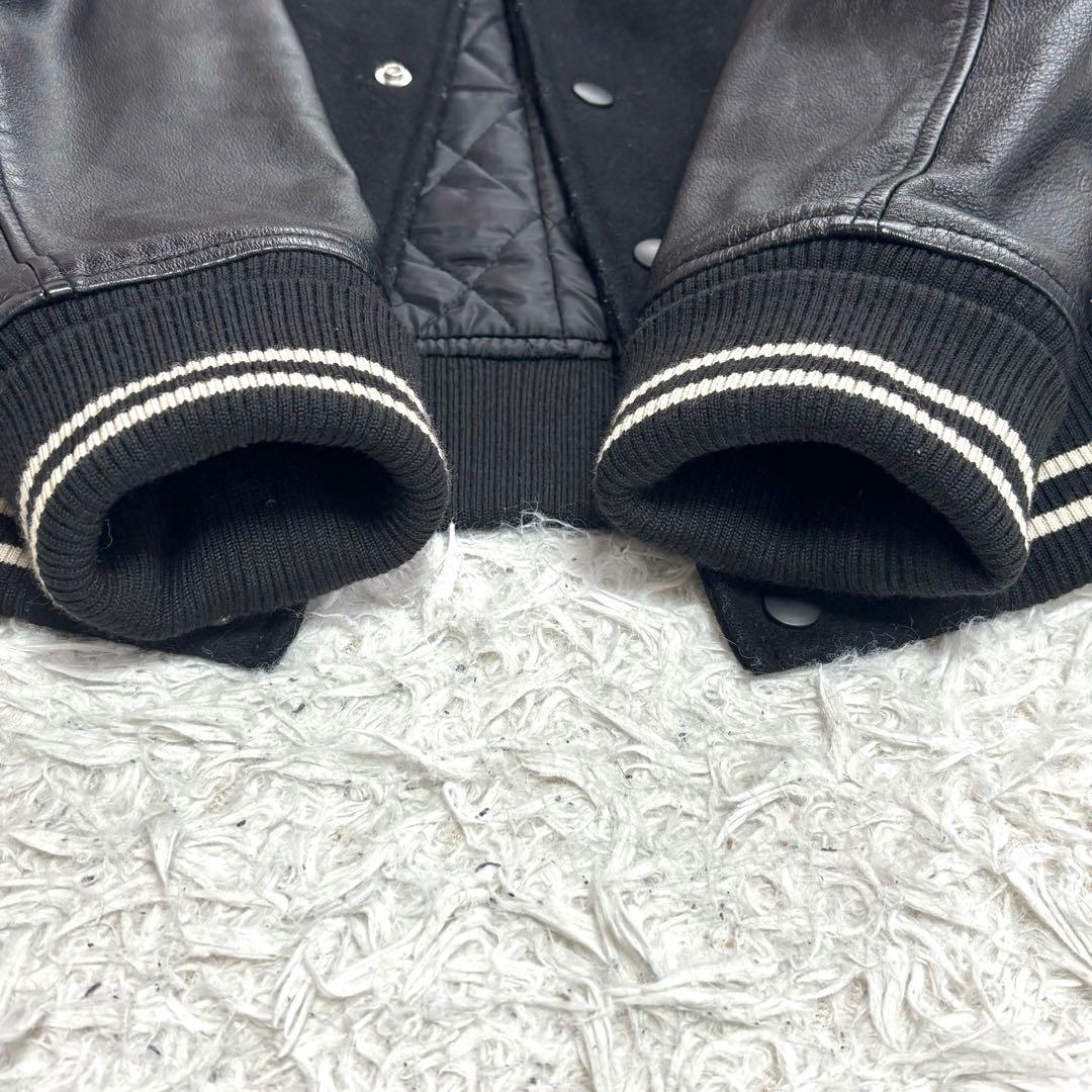 ✨美品✨SHIPS スタジャン ウール 牛革 レザー キルティング 黒ブラック