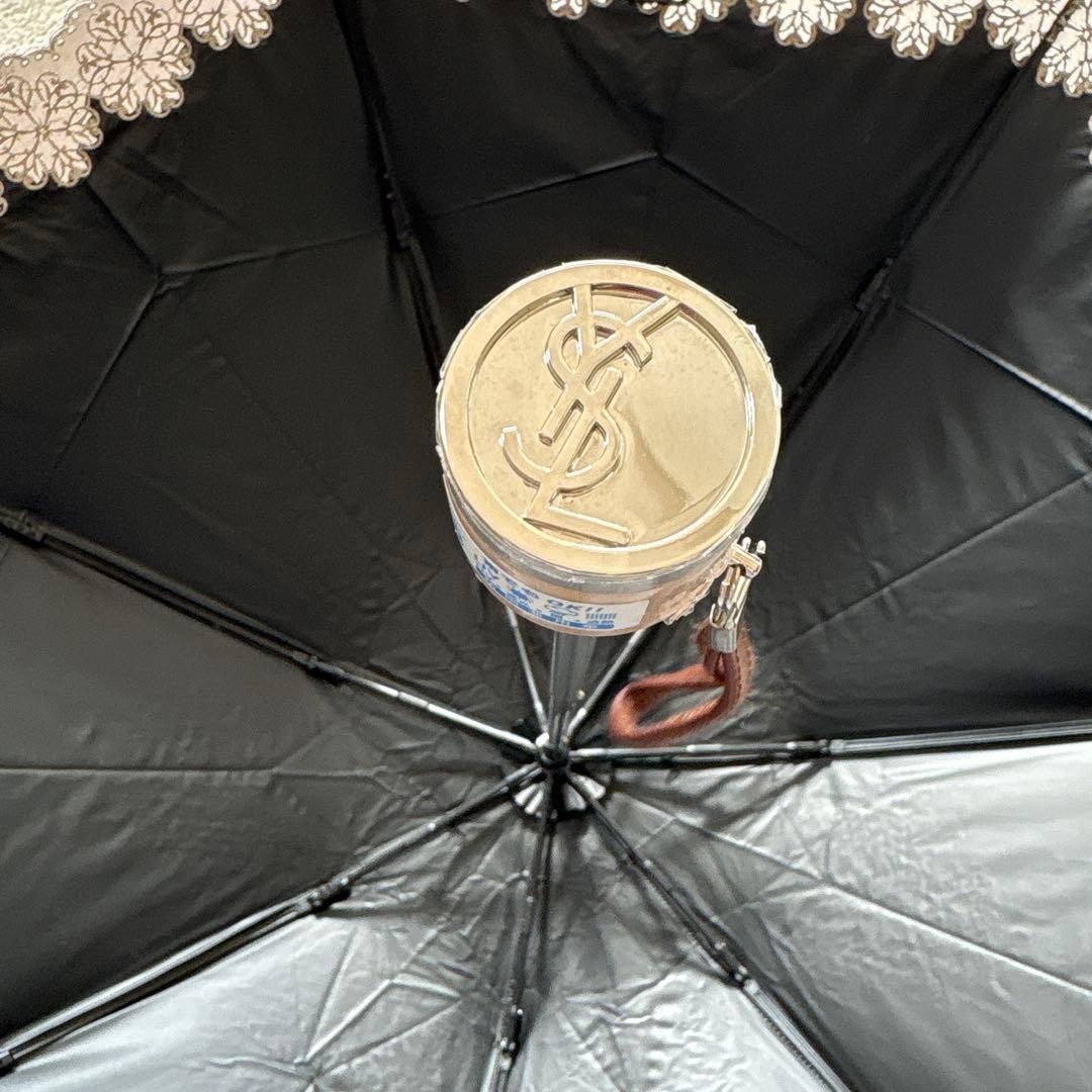新品未使用 タグ付 YVES SAINT LAUREN ロゴ 刺繍 折傘 日傘