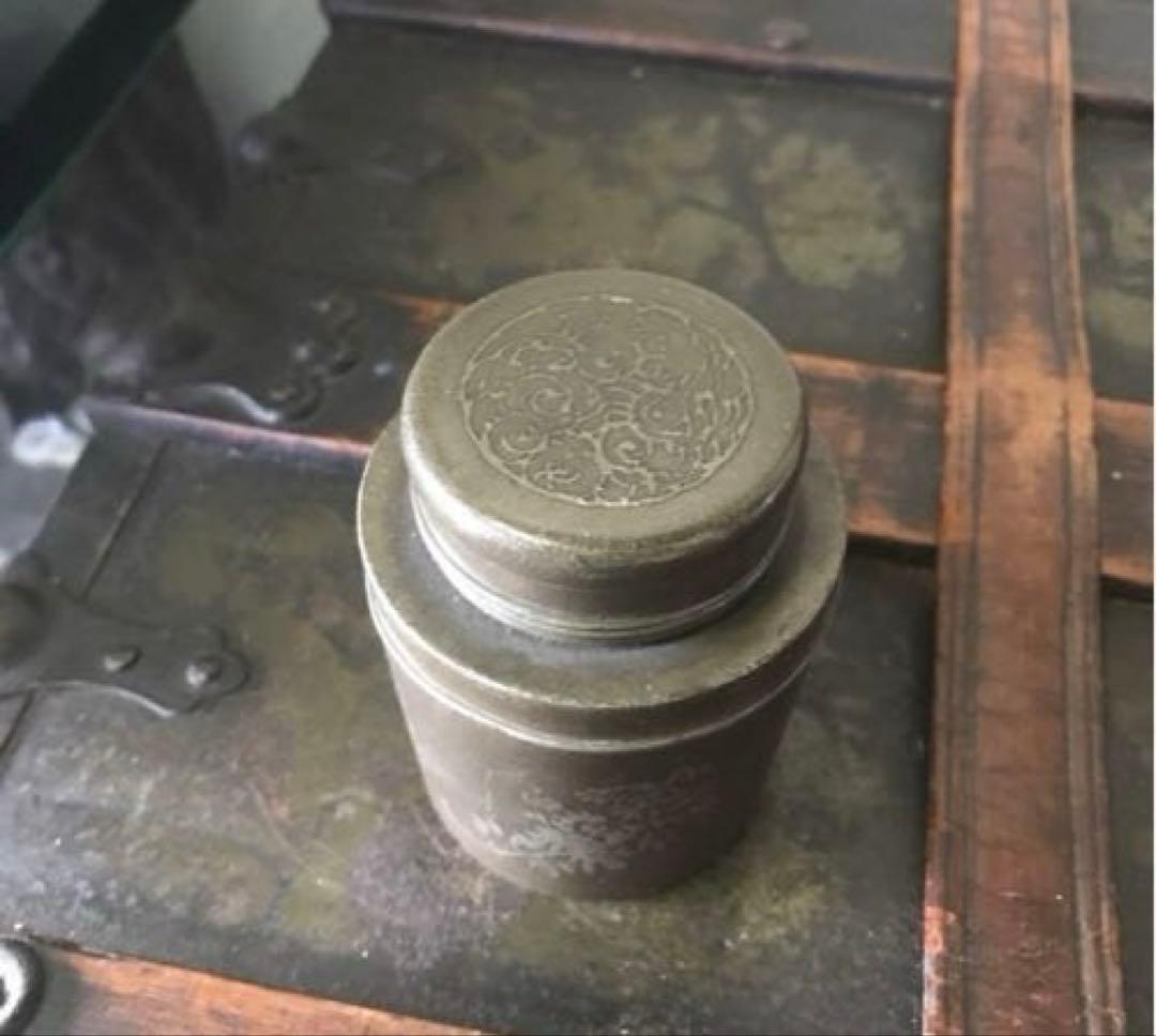 美品　茶道具　古錫　茶入　茶壷　茶心壺　煎茶道具　茶道　繊細な彫りが素敵な