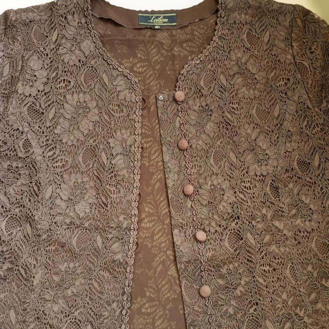 Leilianレリアン　総レースジャケット　濃い茶色　送別会　結婚式
