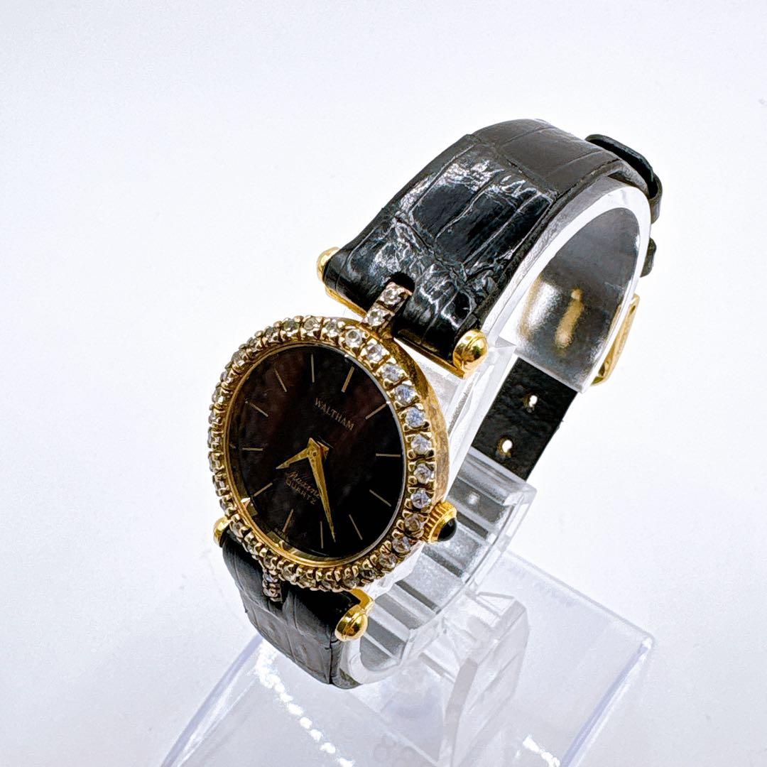 稼働品 WALTHAM ゴールド ブラック クォーツ レディース腕時計