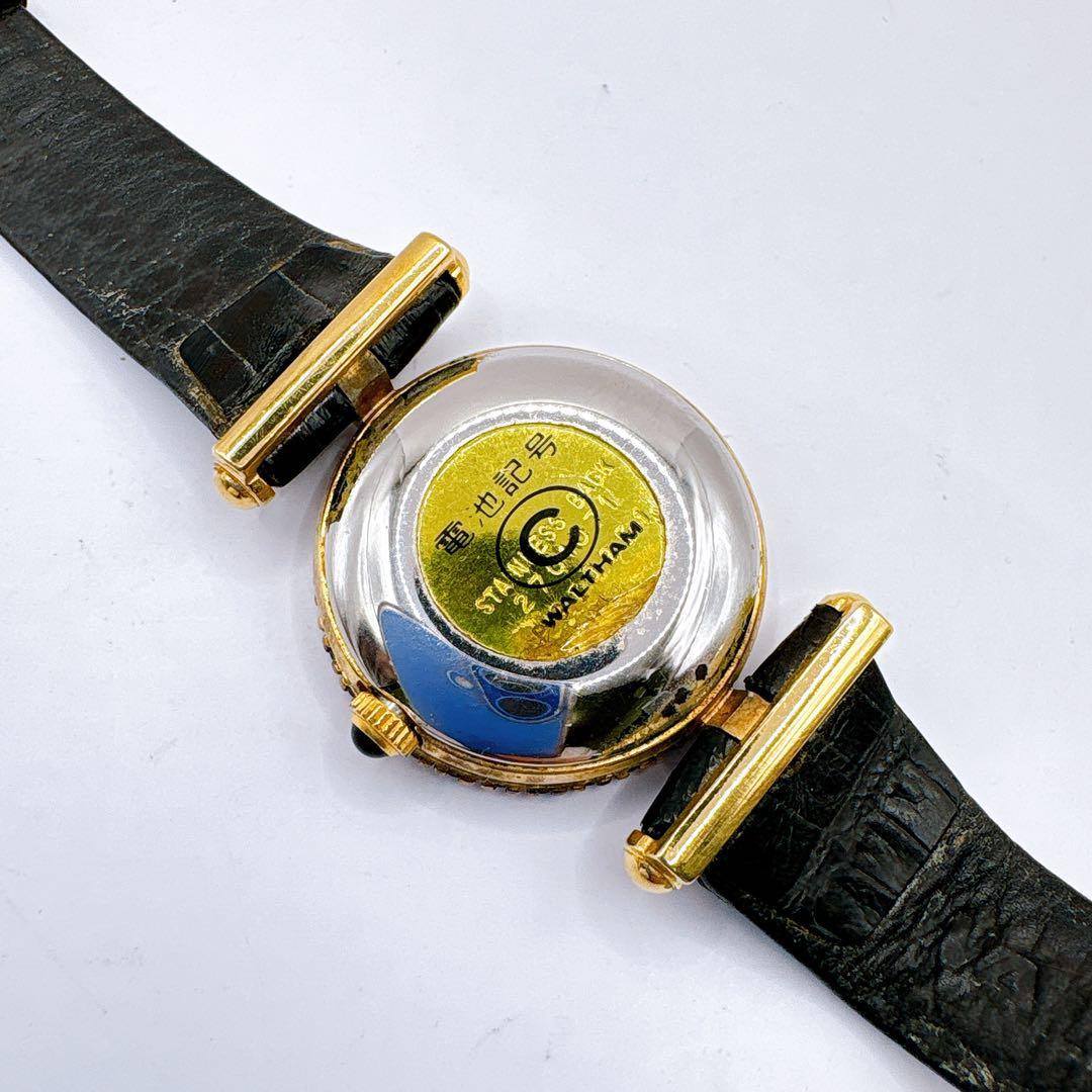 稼働品 WALTHAM ゴールド ブラック クォーツ レディース腕時計