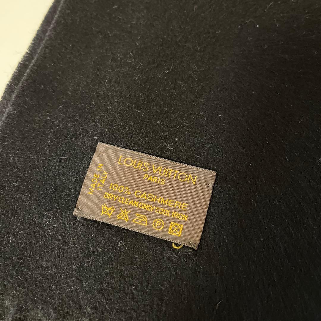 ルイヴィトン LVロゴ フリンジ付き カシミヤマフラー 黒