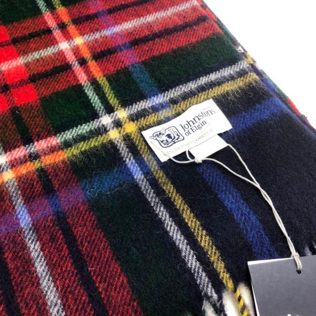 ジョンストンズ　中判　マフラー　スカーフ　ブラックスチュワート　タータンチェック