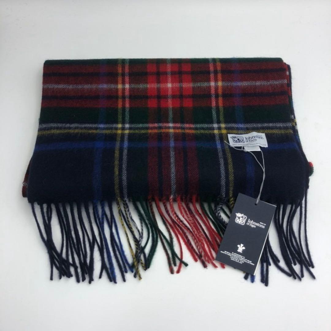 ジョンストンズ　中判　マフラー　スカーフ　ブラックスチュワート　タータンチェック