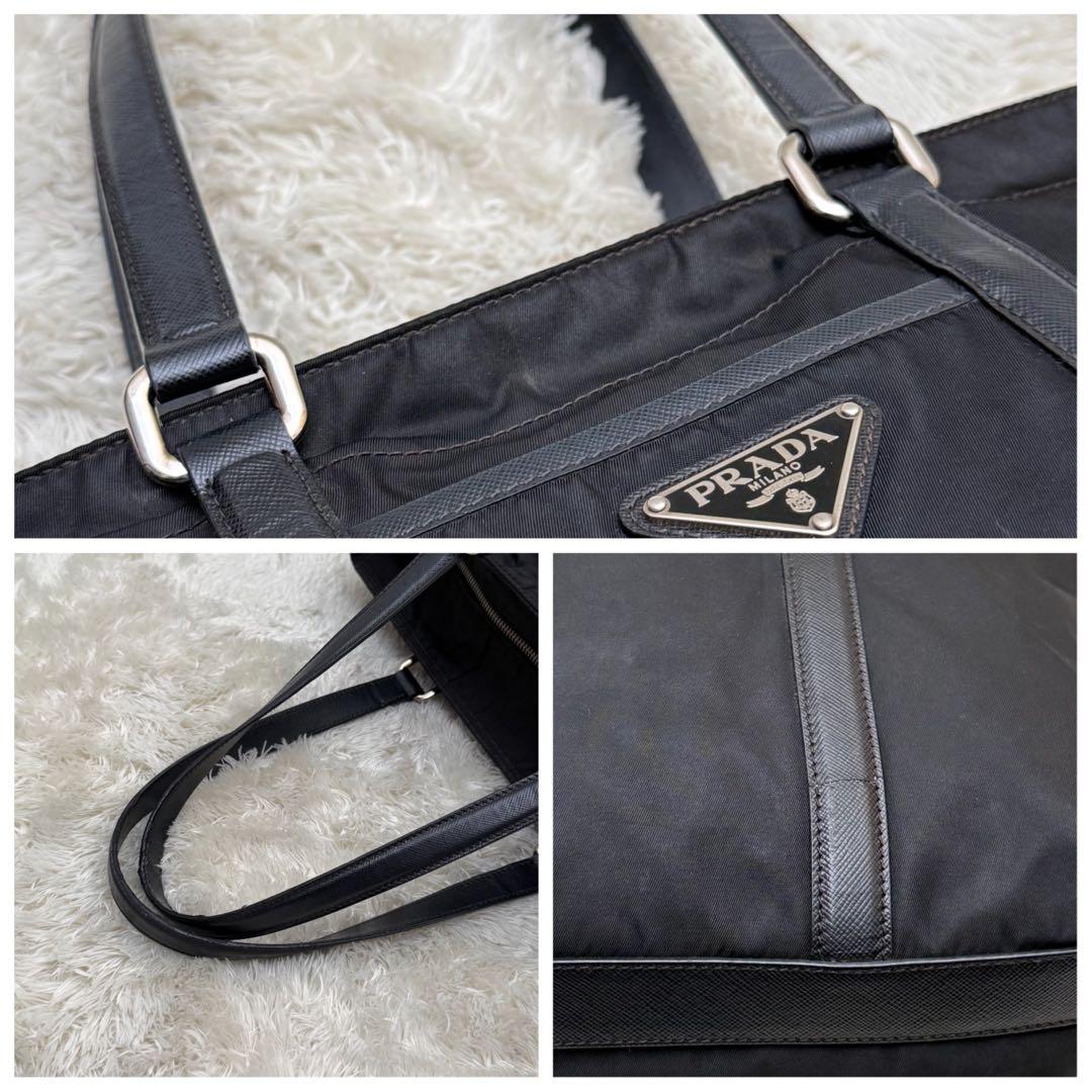 PRADAプラダ サフィアーノ レザー トートバッグ A4 ナイロン 三角ロゴ