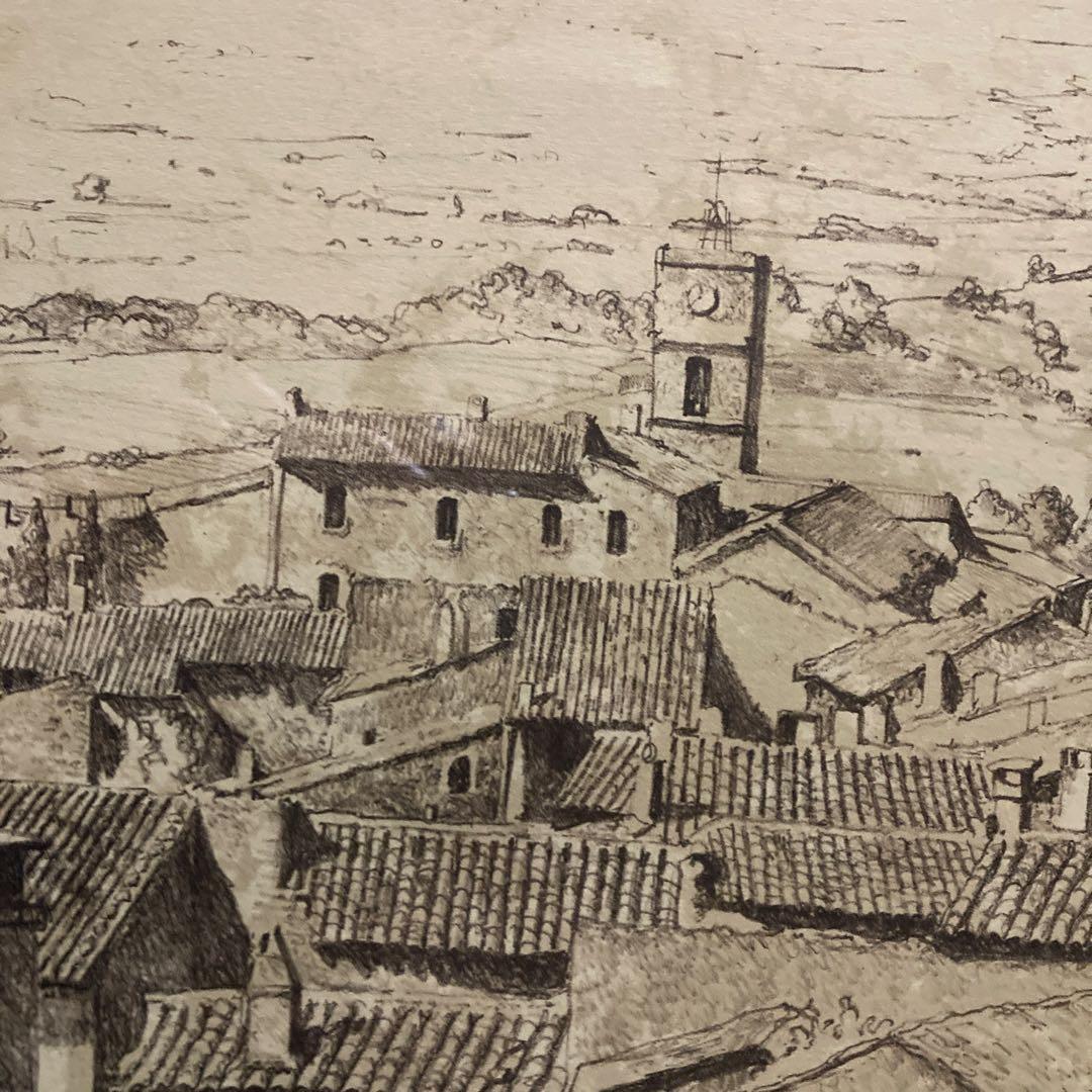 青木敏郎 リトグラフH.C「グルトの眺め」額￼66×82絵56,5×76.5CM