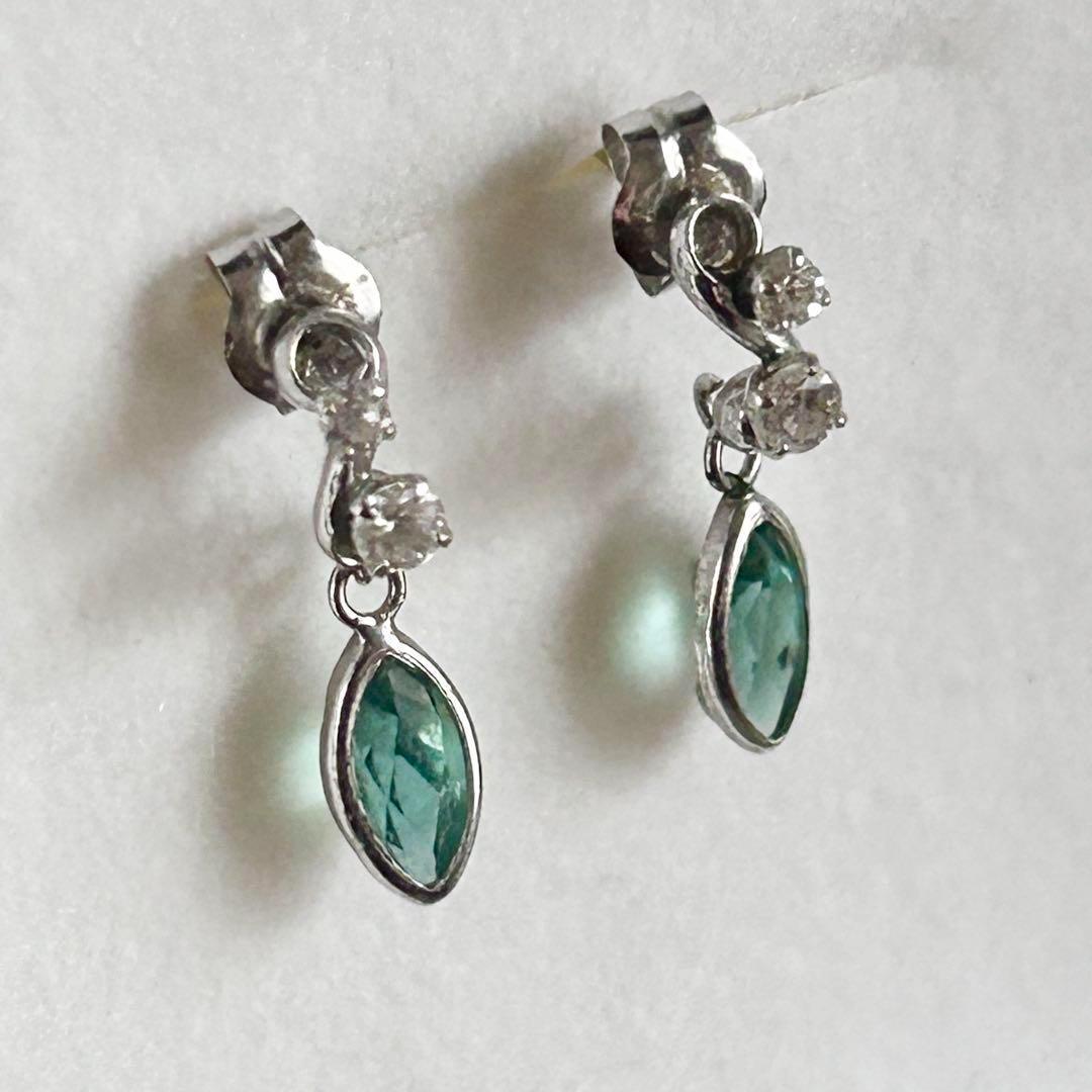 希少★パワーストーン☆K14WG グリーンクォーツ/ジルコニア ピアス 14金