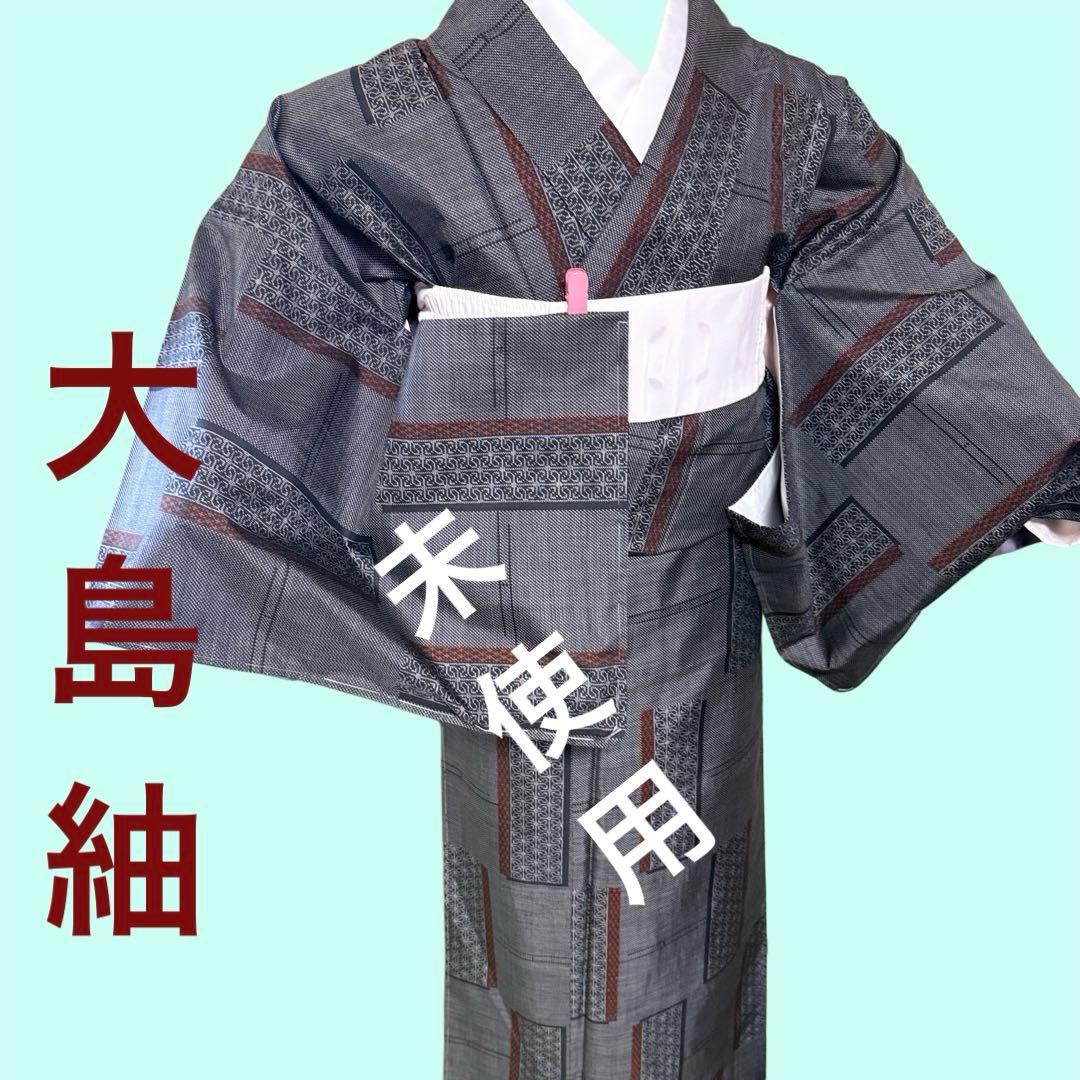 未使用　しつけ付　本場大島紬　トールサイズ　ゆったり　正絹