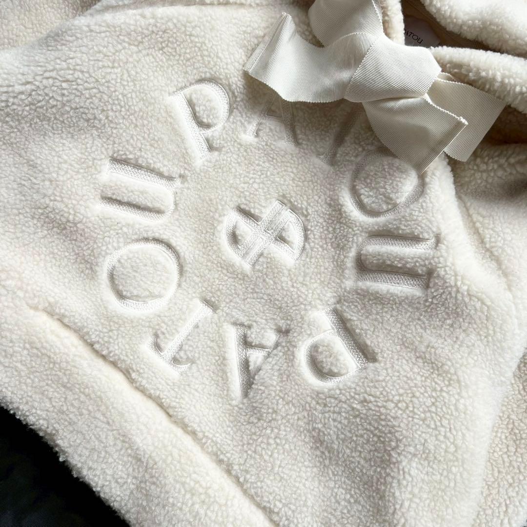 PATOU ボア ロゴ刺繍 クロップドパーカー グログランリボン S