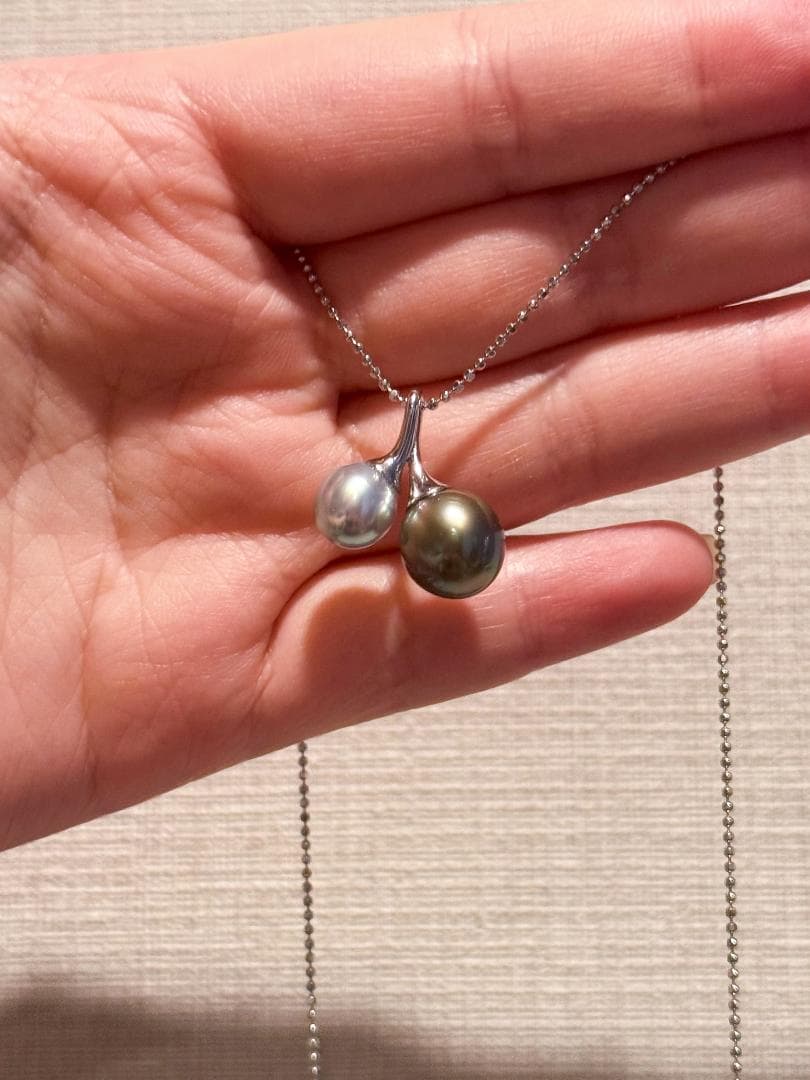 【大珠チェリー】黒蝶真珠×真多麻アコヤ 12mmアップ 揺れるS925ペンダント