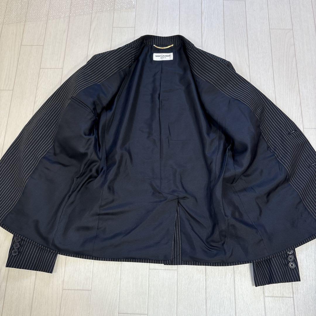美品 サンローランパリ エディ期 ストライプ テーラードジャケット36 ブラック