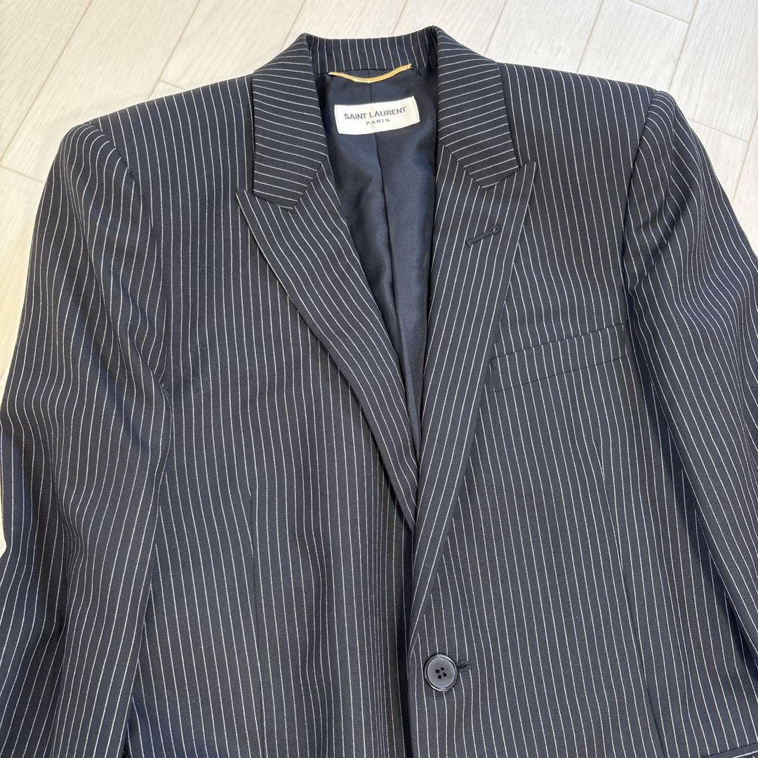 美品 サンローランパリ エディ期 ストライプ テーラードジャケット36 ブラック