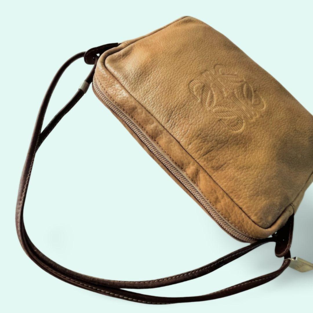 LOEWE ロエベ ミニ ショルダ―バッグ レザー アナグラム ブラウン 茶