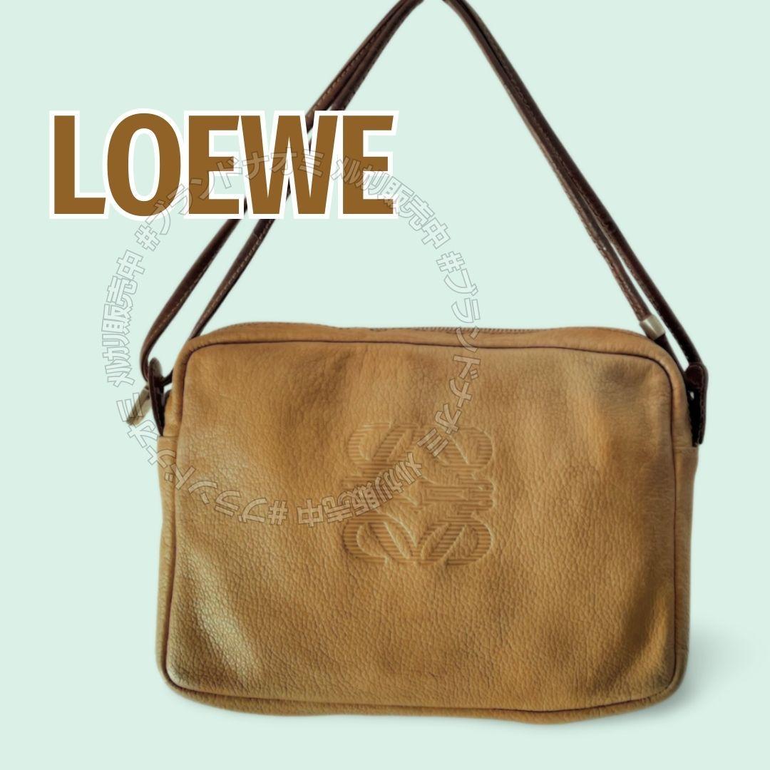 LOEWE ロエベ ミニ ショルダ―バッグ レザー アナグラム ブラウン 茶