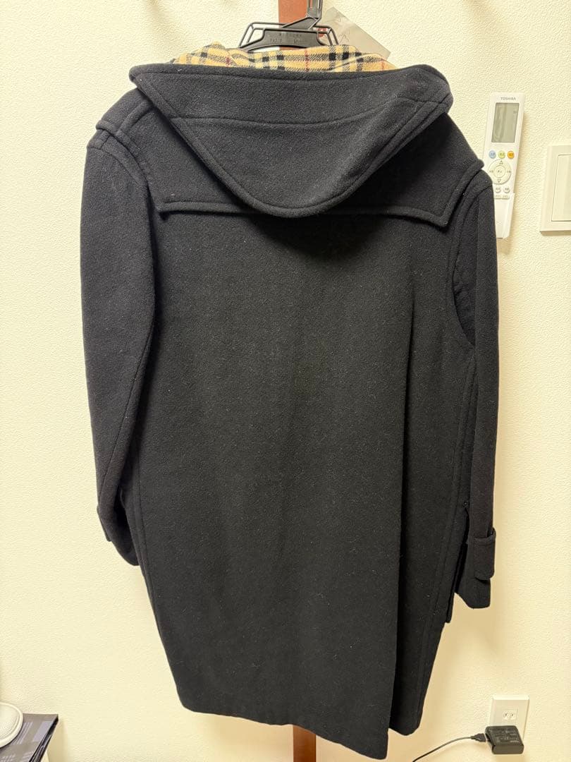 【英国製】BURBERRY 黒 ダッフルコート フード付き