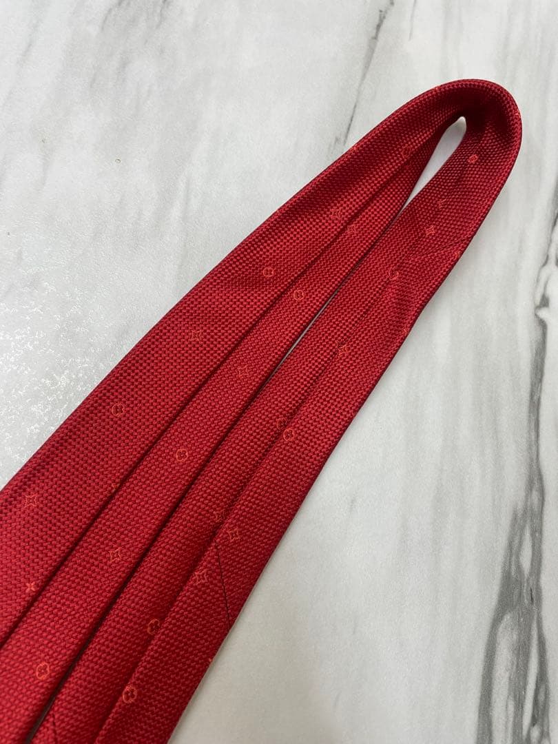 【極美品】LOUIS VUITTON ネクタイ モノグラム レッド ジャガード