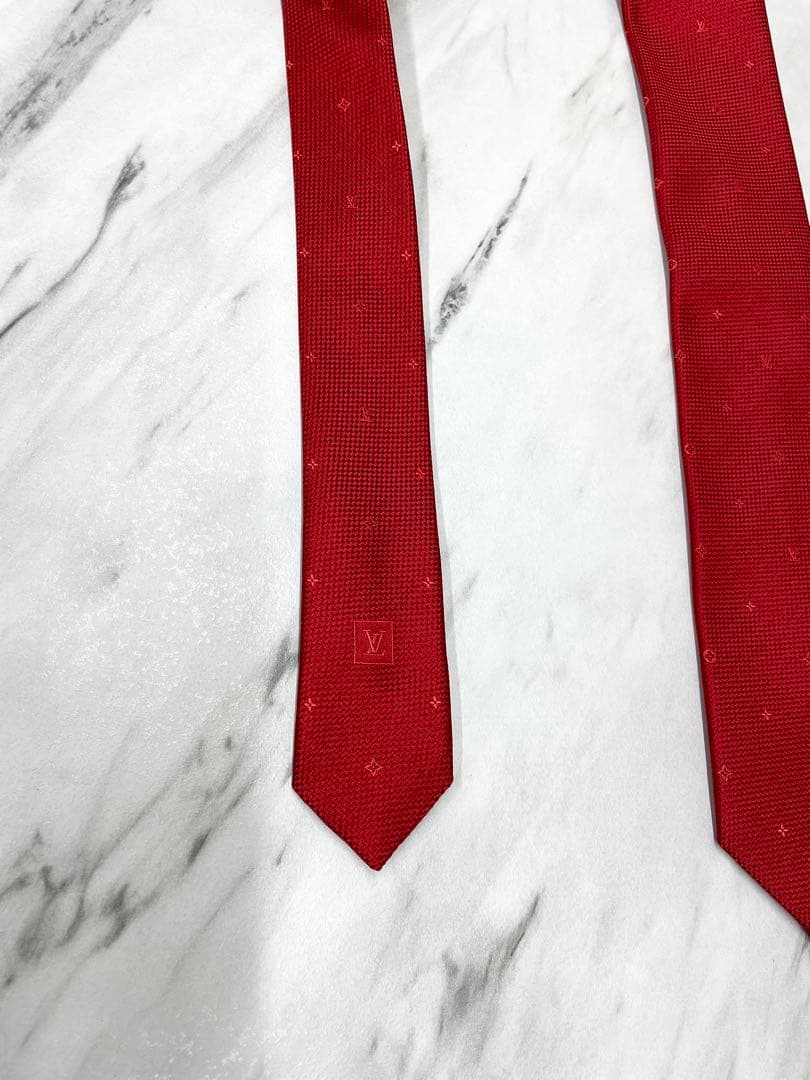 【極美品】LOUIS VUITTON ネクタイ モノグラム レッド ジャガード