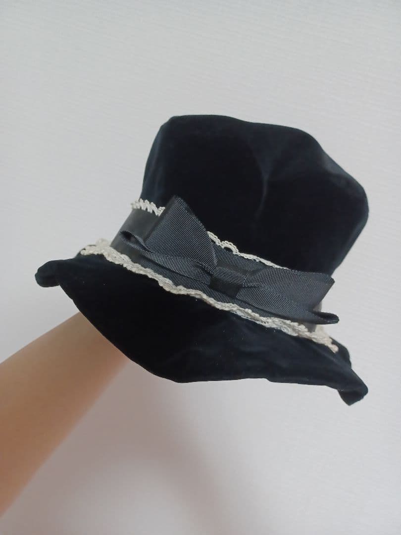 【BABY】ゴシック 白黒 リボンレース 別珍ハット【美品】