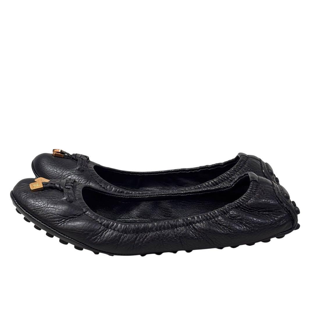 ルイヴィトン 36 23.5 LV レザー バレエシューズ シボ革 ブラック