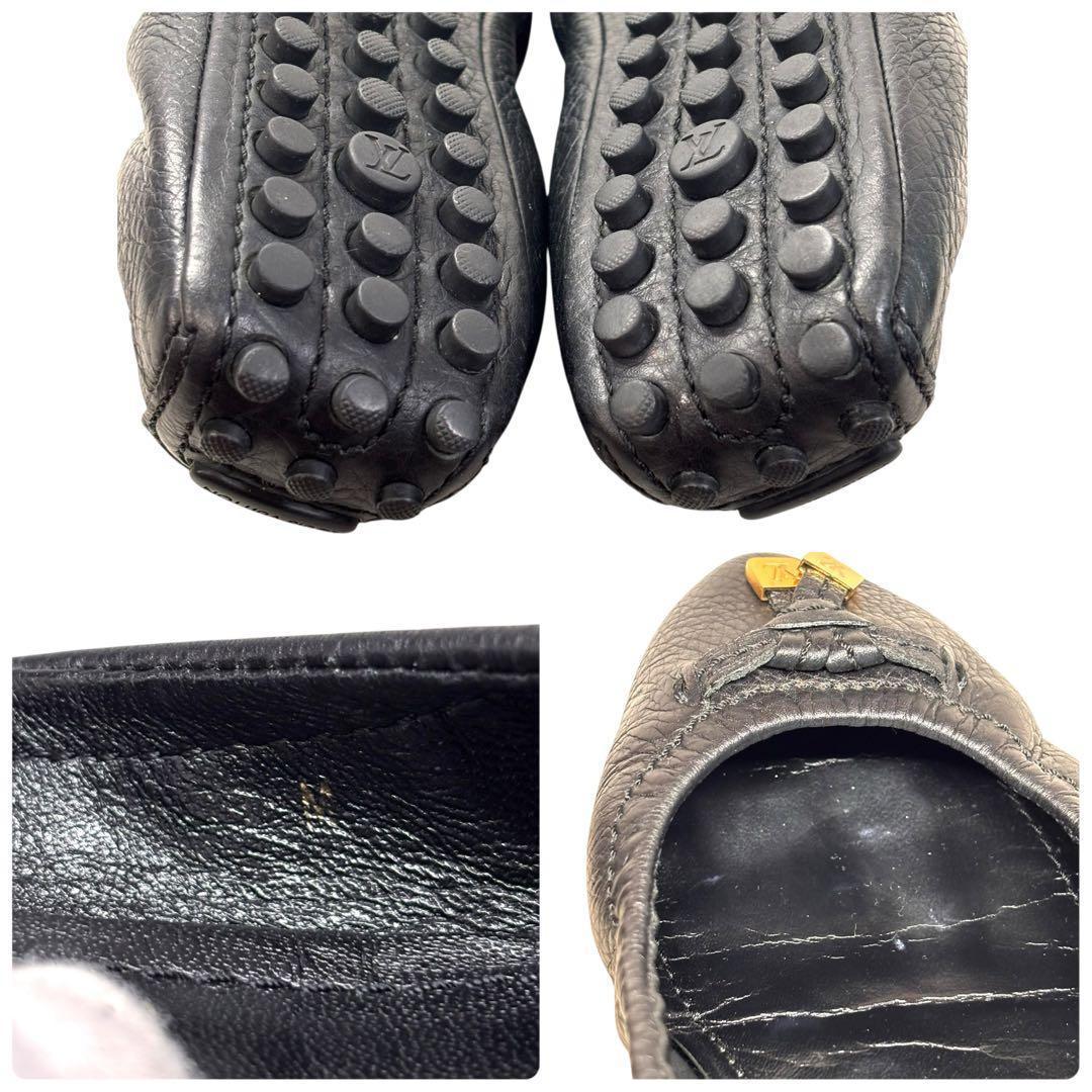 ルイヴィトン 36 23.5 LV レザー バレエシューズ シボ革 ブラック