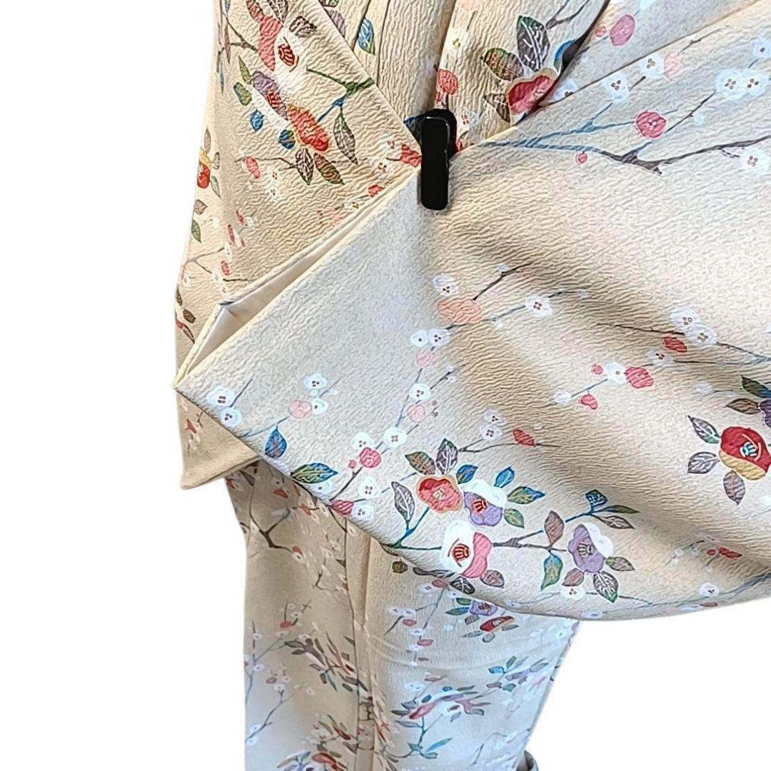 m*t様 C68 ちどり屋 着物 小紋 洗える着物 化繊 花 ベージュ