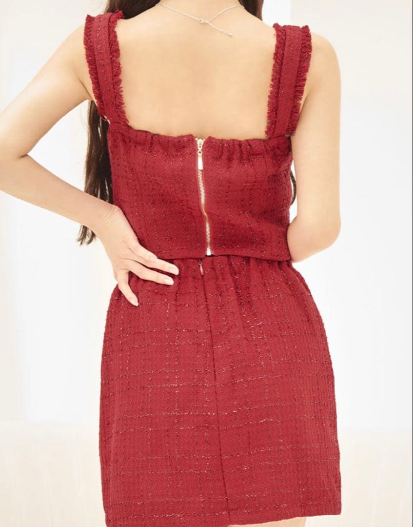 JEWELS セットアップドレス ツイード ワインレッド 赤 Sサイズ