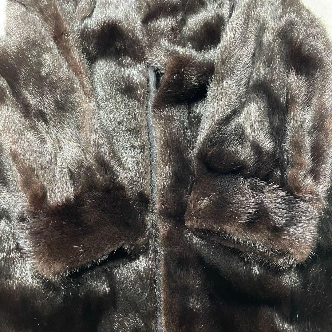 極美品 ブラックミンク 毛皮 ダーク リアルファー　コート　11号