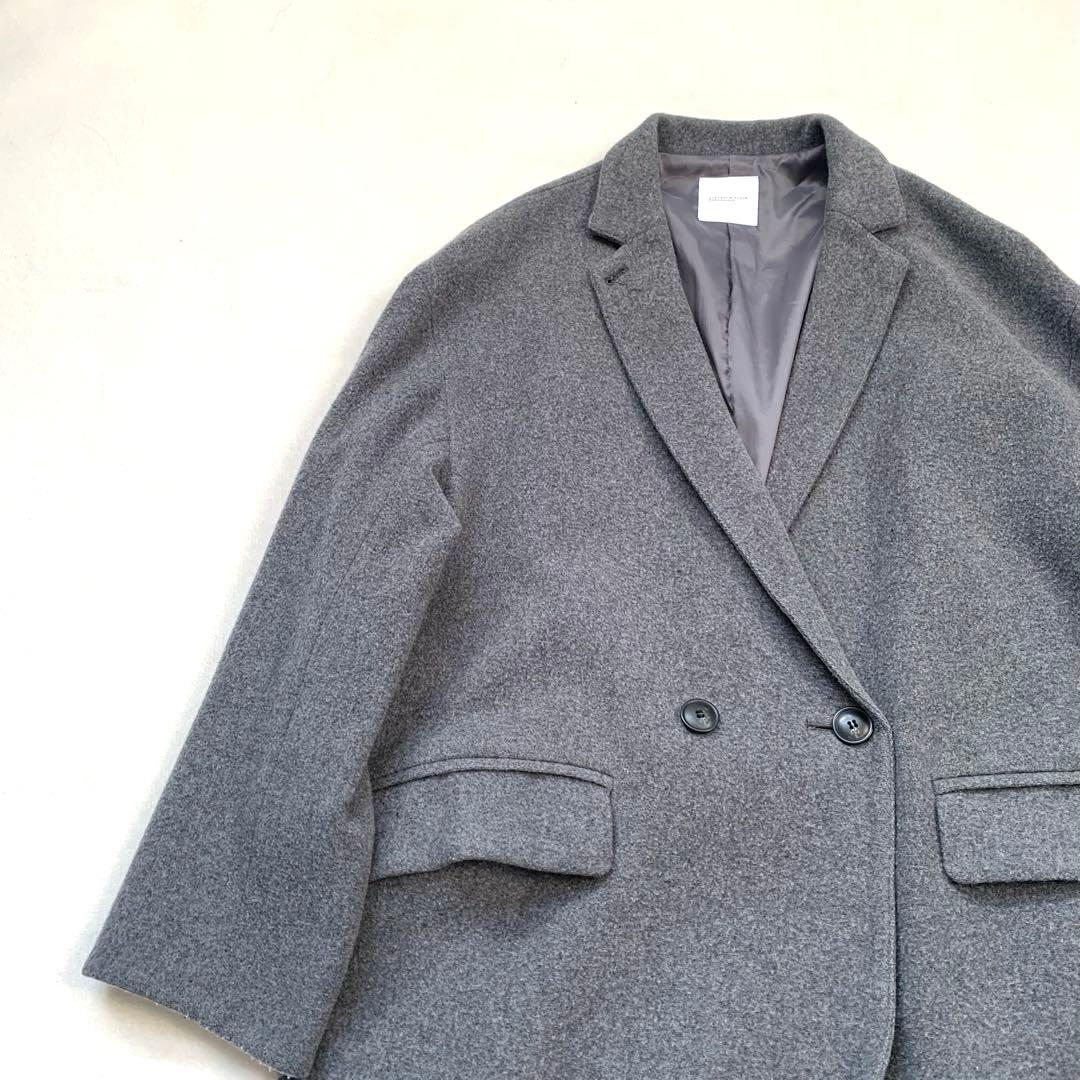 あずくる　北欧暮らしの道具店 アレンジ襟のかろやかチェスターコート グレー