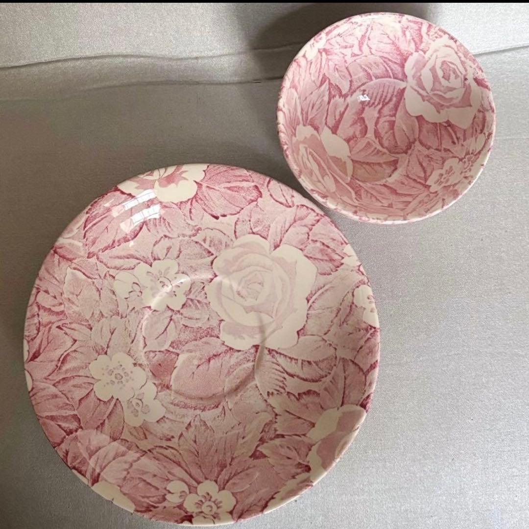 バーレイ ヴィクトリアンチンツ ピンク シュガーボウル ソーサー 皿