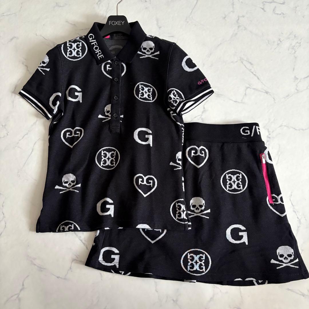 G/FORE ジーフォア ポロシャツ スカート セットアップ 総柄 スカル 36