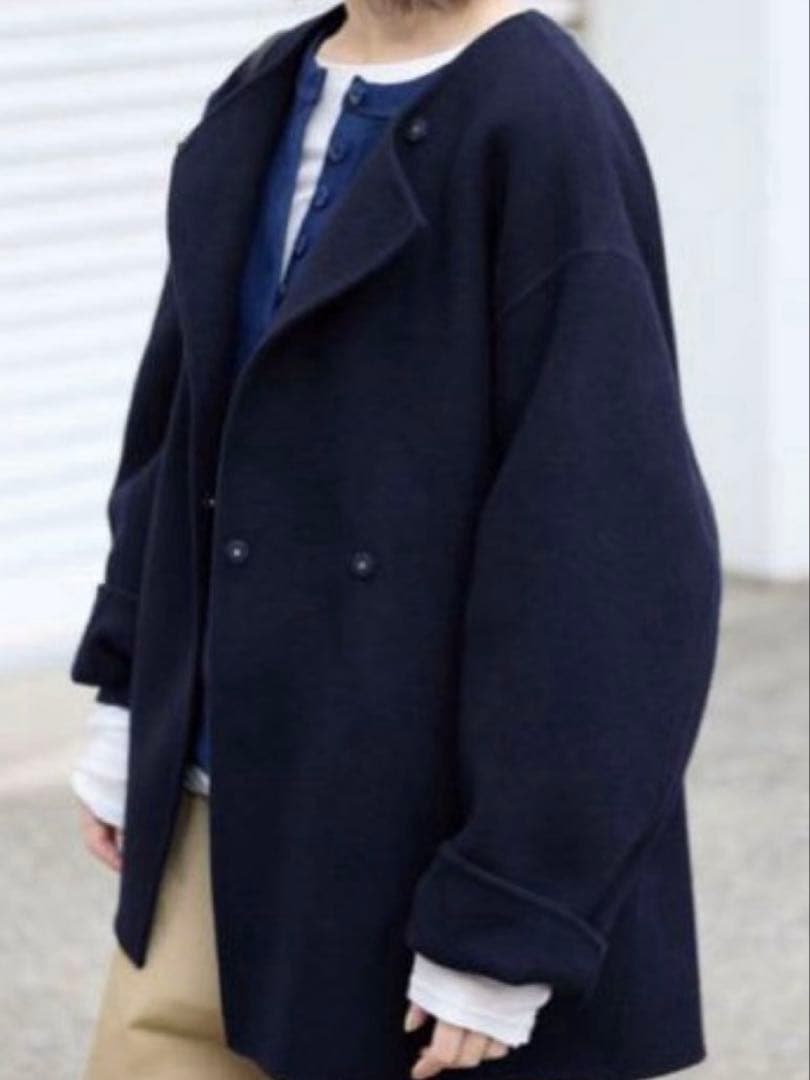 未使用タグ付き　souple woolダブルフェイスノーカラーコート