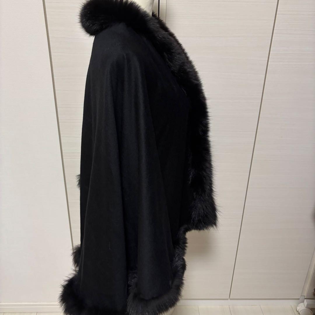 ポンチョ　コート　ファー　カシミア　フォックス　黒