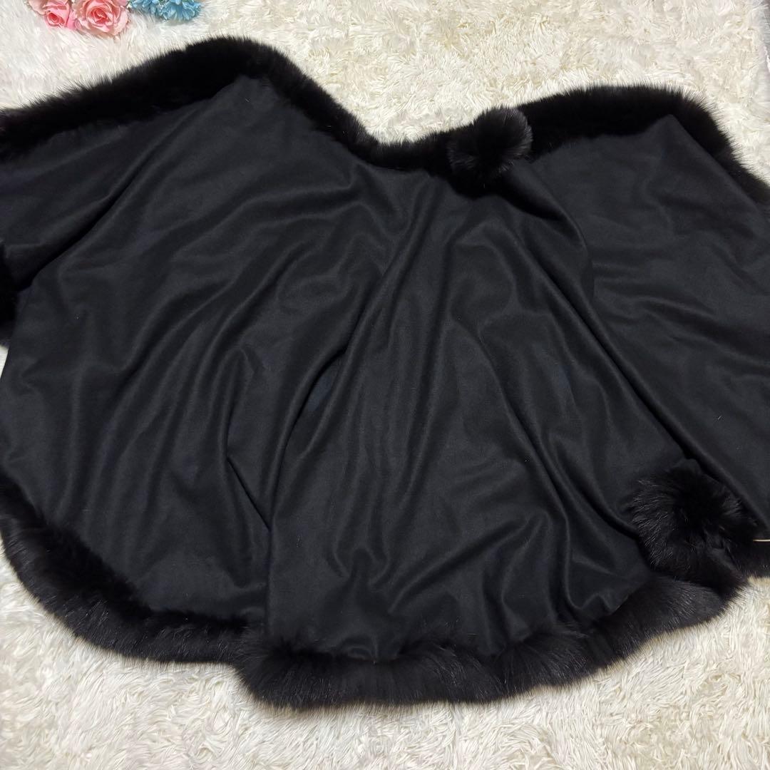ポンチョ　コート　ファー　カシミア　フォックス　黒