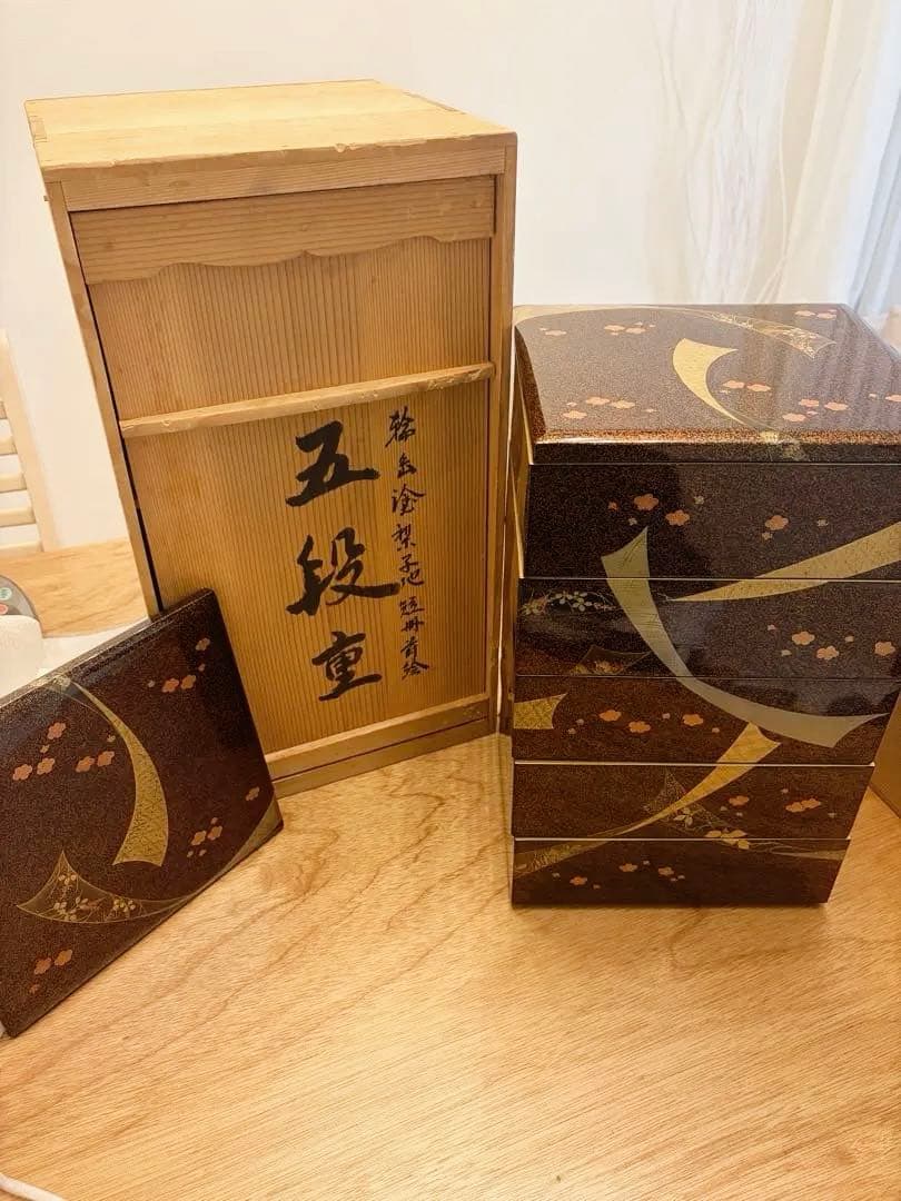 輪島塗 五段重 重台 木箱付き