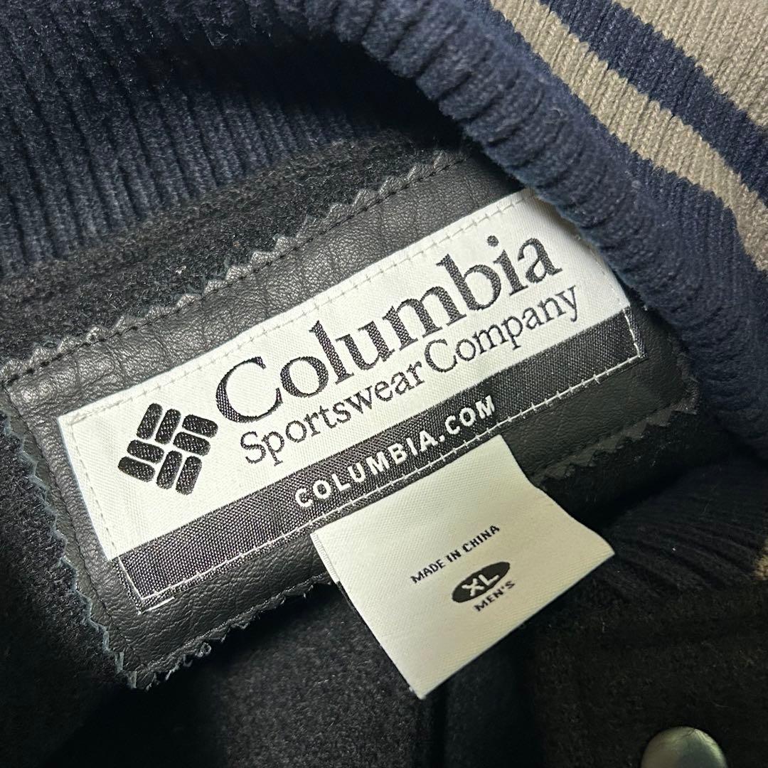 Columbia コロンビア　袖革スタジャン メンズスタジャン　黒XL