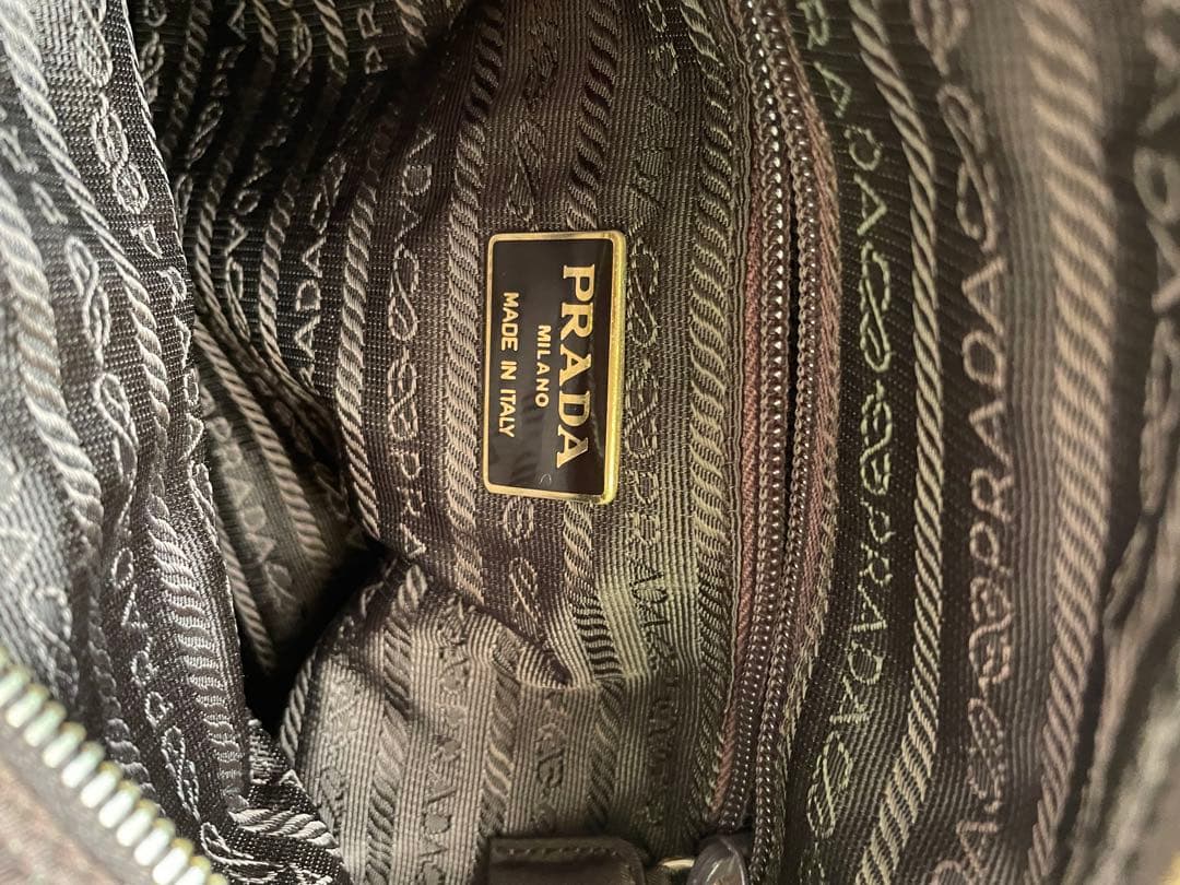 PRADAチェーンショルダーバッグ ナイロン ブラウン 白タグ50