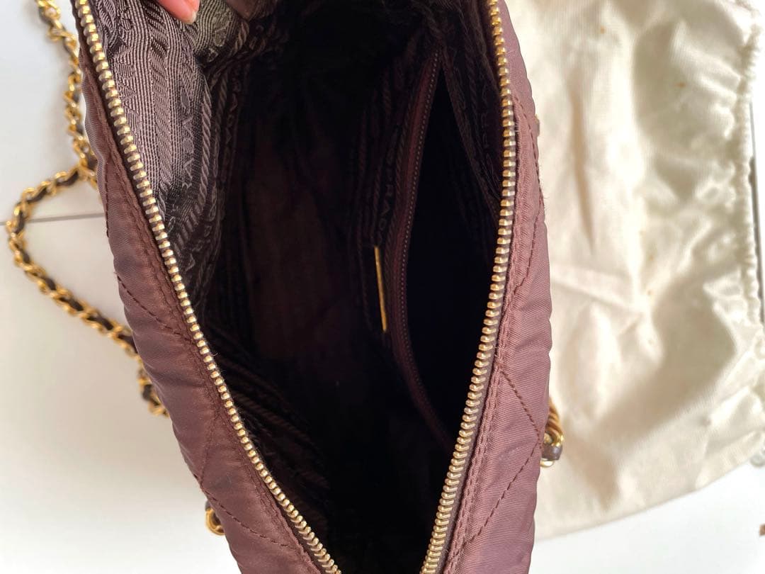 PRADAチェーンショルダーバッグ ナイロン ブラウン 白タグ50