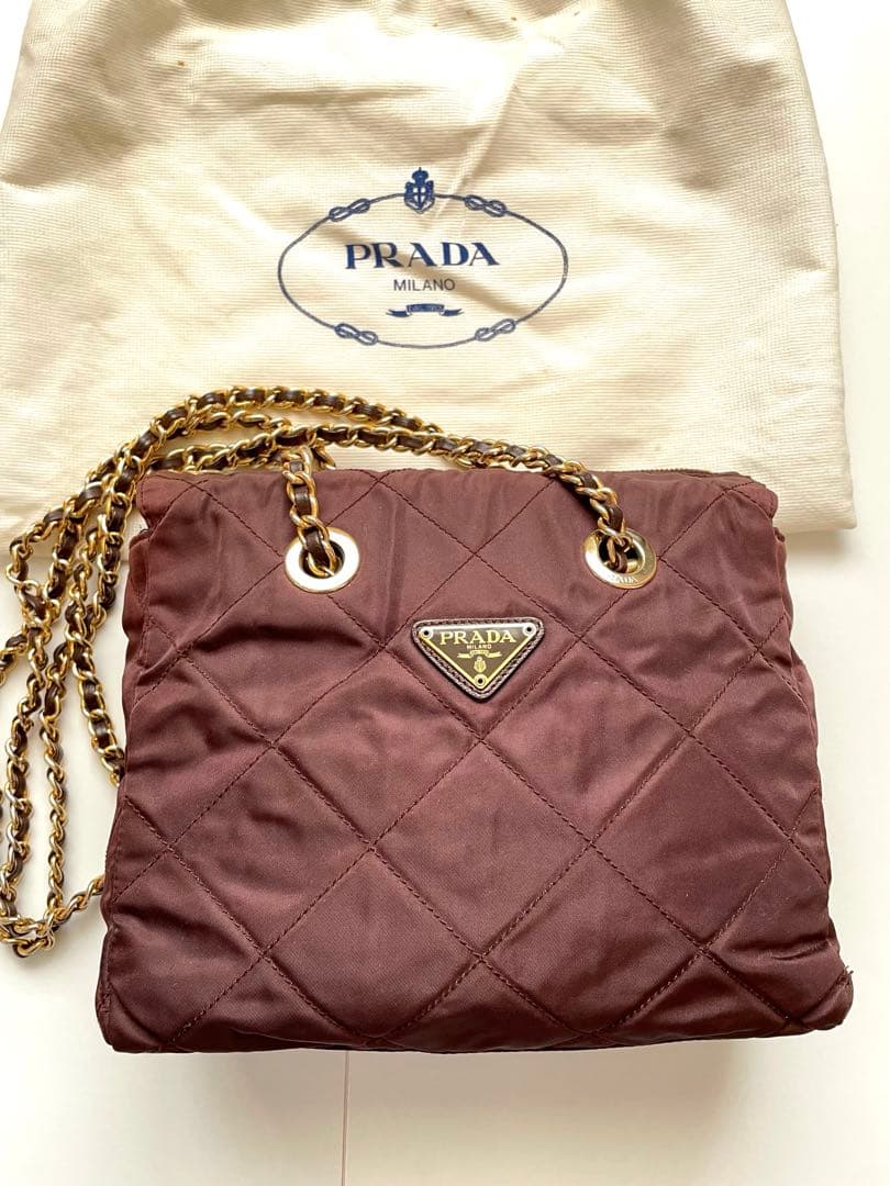 PRADAチェーンショルダーバッグ ナイロン ブラウン 白タグ50