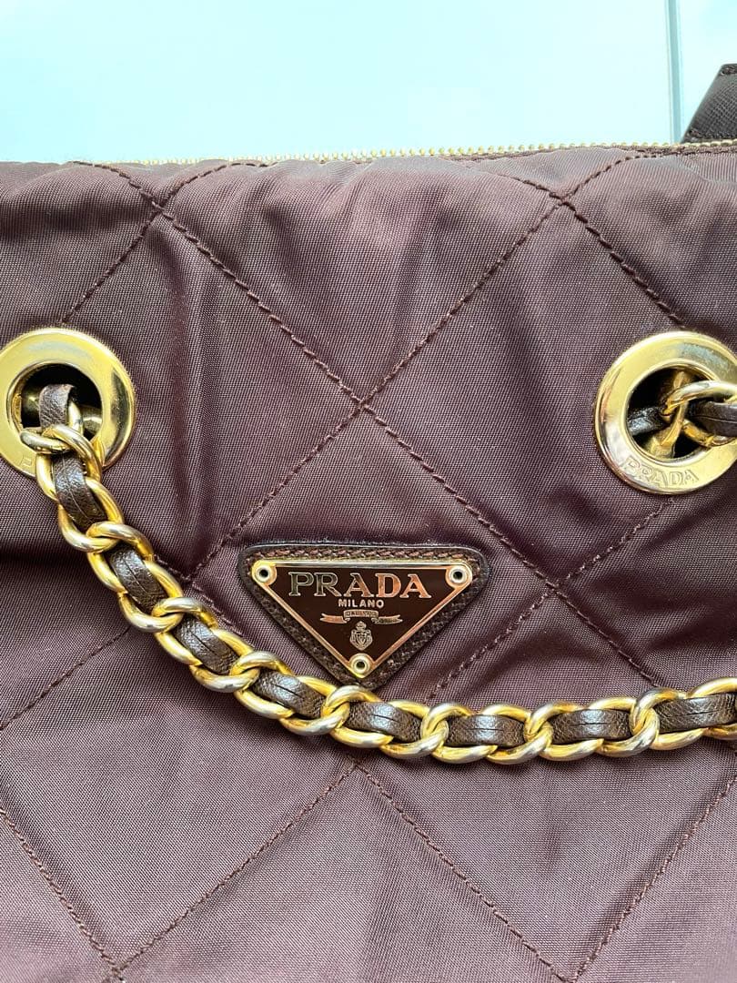 PRADAチェーンショルダーバッグ ナイロン ブラウン 白タグ50
