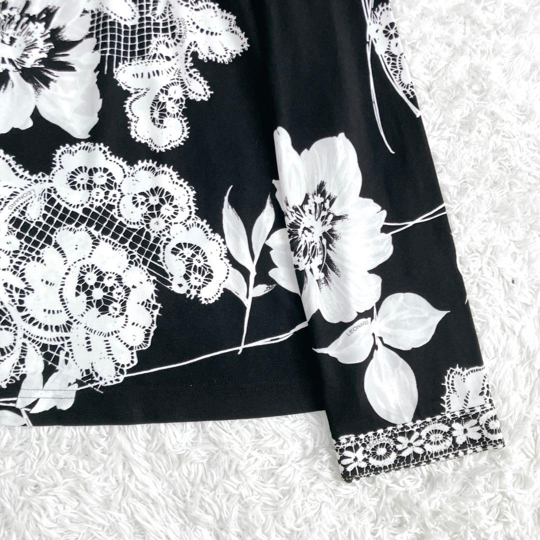 美品✨レオナール トップス カットソー カンカン トリム 花 ポピー 黒 白