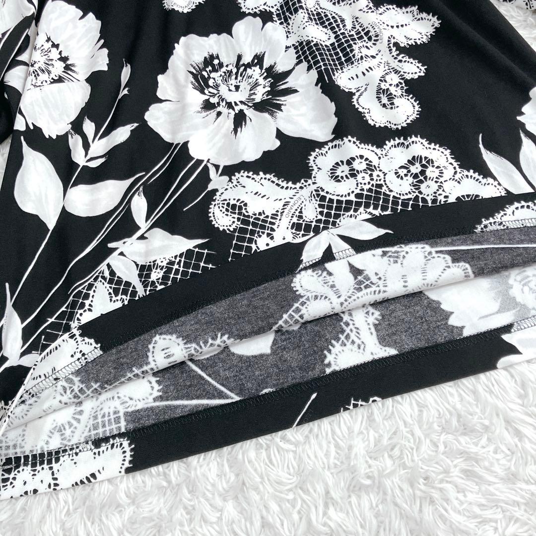 美品✨レオナール トップス カットソー カンカン トリム 花 ポピー 黒 白