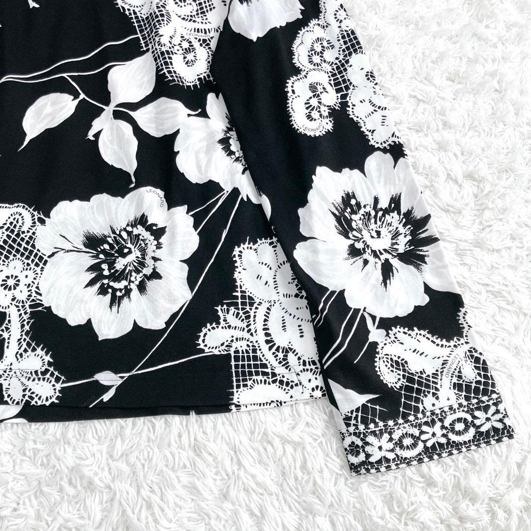 美品✨レオナール トップス カットソー カンカン トリム 花 ポピー 黒 白
