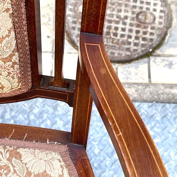 イギリスアンティーク　アームチェア　ロココ調　クラシック　象嵌　ダイニング