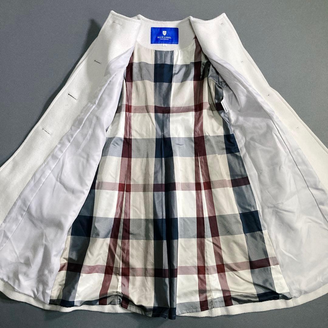 ブルーレーベルクレストブリッジ ラムブレンドビーバーロングコート ノーカラー