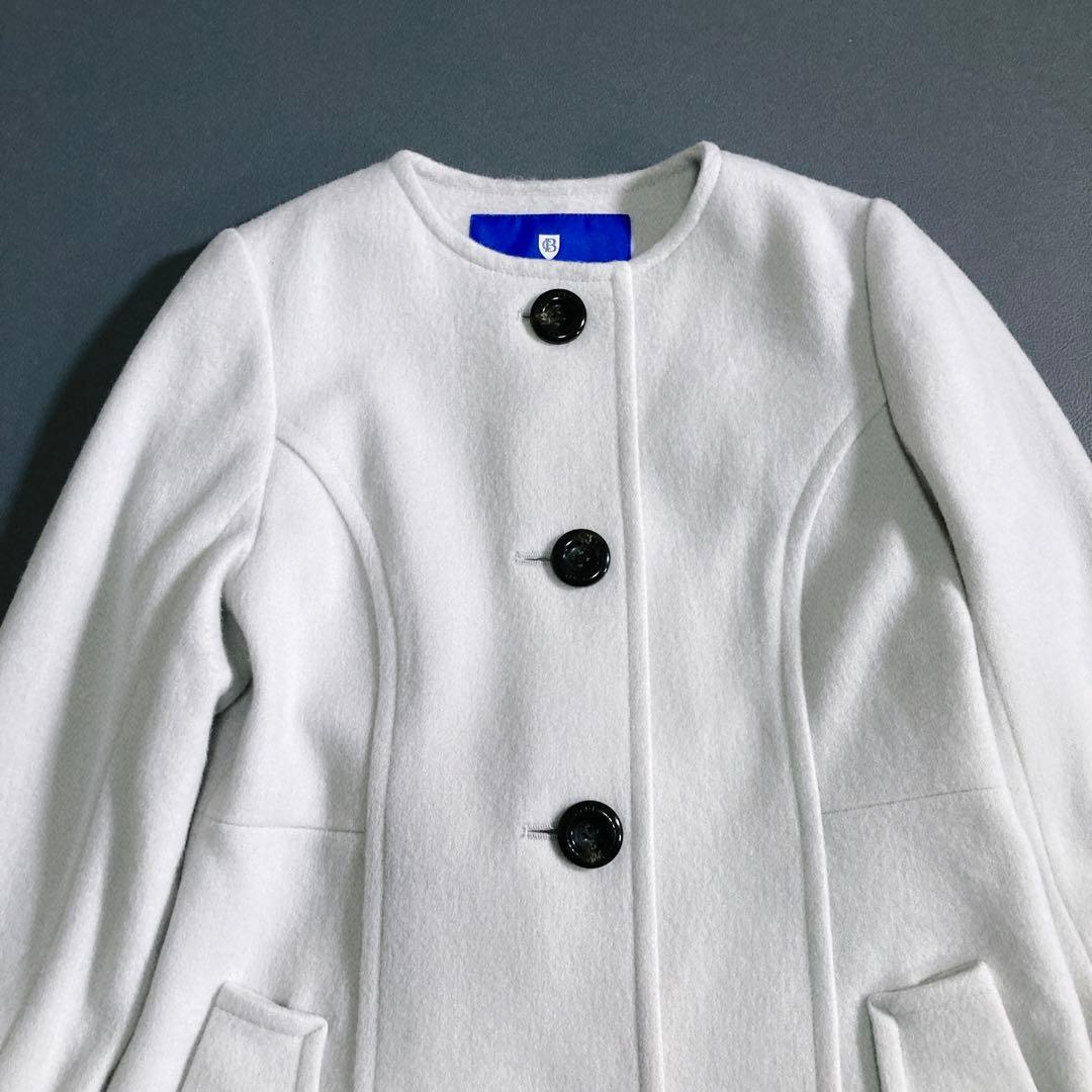 ブルーレーベルクレストブリッジ ラムブレンドビーバーロングコート ノーカラー