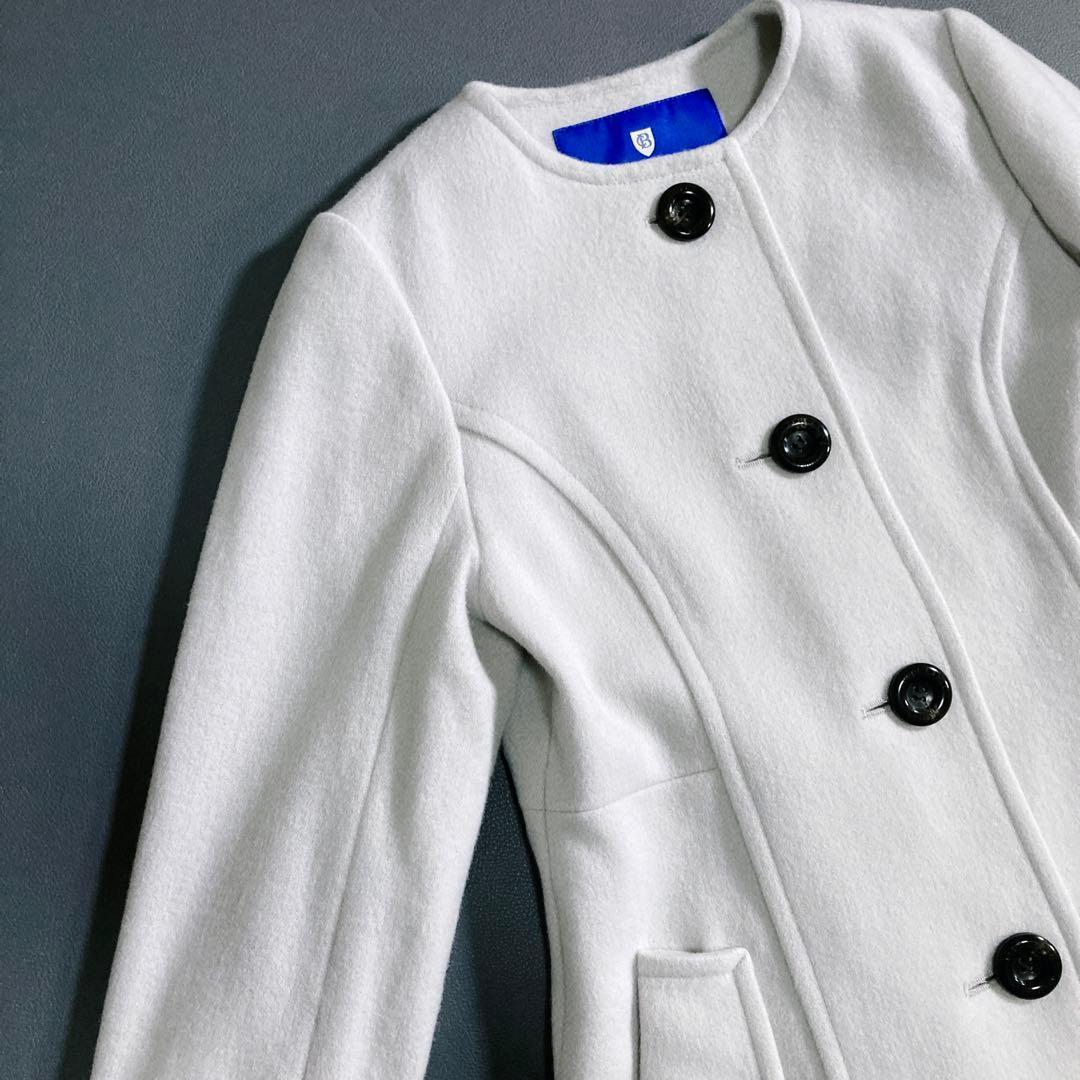 ブルーレーベルクレストブリッジ ラムブレンドビーバーロングコート ノーカラー