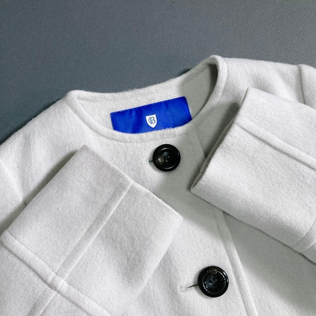 ブルーレーベルクレストブリッジ ラムブレンドビーバーロングコート ノーカラー