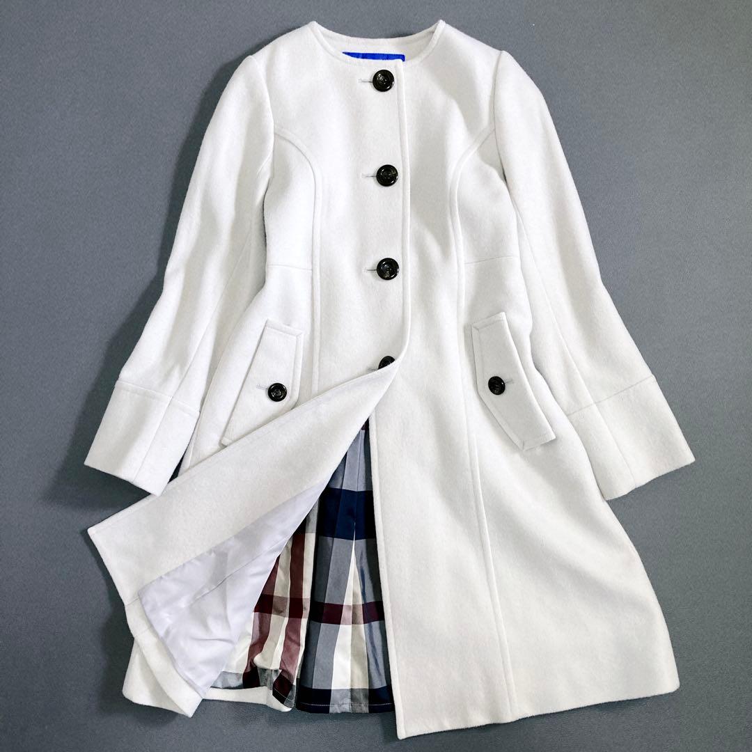 ブルーレーベルクレストブリッジ ラムブレンドビーバーロングコート ノーカラー