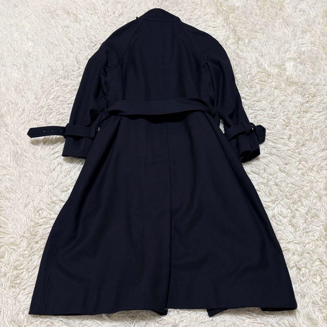 美品 マーガレットハウエル ウールサージ ベルト ロングコート スタンドカラー
